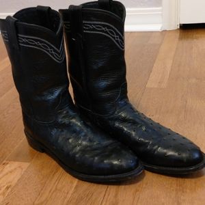 Justin Black Ostrich Western Cowboy Boots Black Size 8.5